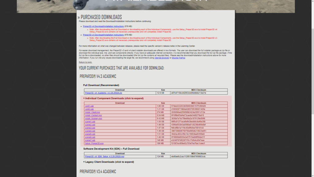 Prepar3D v4.3 - Update without reinstallation: Components needed for the update